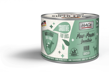 CAINI - Gustare practică între mese cu funcții utile pentru diverse nevoi. MAC's Dog Paw Power Smoothie Chicken 200g