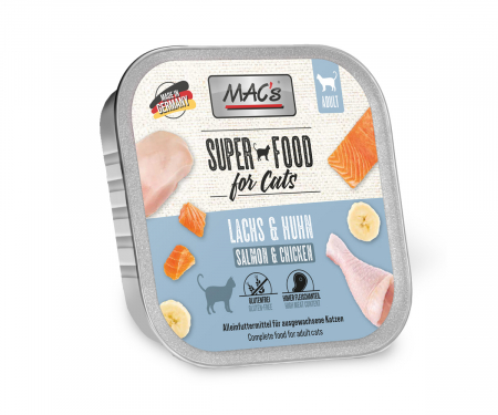 PISICI - Hrana completa , umeda , Ultra Premium pentru pisici , cu 97% carne de somon , pui si banana . Macs cat  salmon & chicken 100g