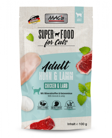 Hrana Umeda - Hrana completa , umeda , Ultra Premium pentru pisici , cu 99% carne de pui si miel. MAC's Cat Pouch with Chicken & Lamb 100g