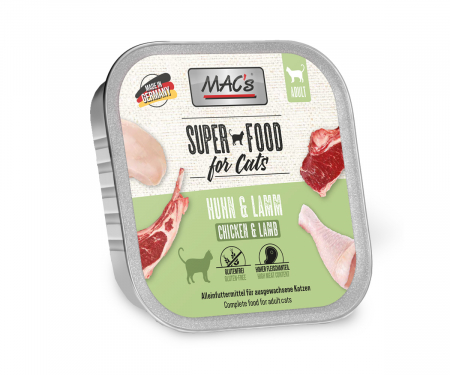 PISICI - Hrana completa , umeda , Ultra Premium pentru pisici cu 99% carne de pui și miel . Macs cat chicken & lamb 100g