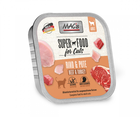 PISICI - Hrana completa , umeda , Ultra Premium pentru pisici cu 99% carne de vită și curcan . Macs cat beef & turkey 100g