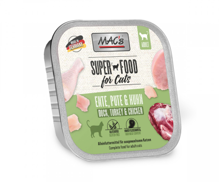 PISICI - Hrana completa , umeda , Ultra Premium , pentru pisici ,cu 99% carne de rață, curcan și pui 100g . Macs cat Duck , Turkey & Chicken 100g