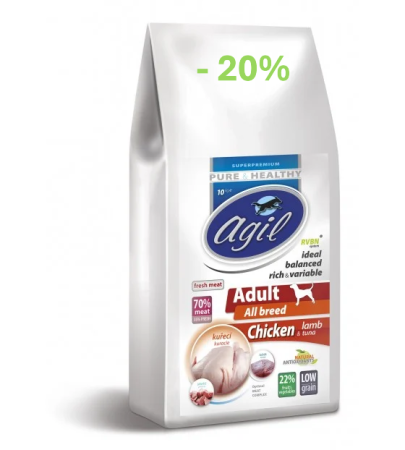 Hrana Uscata - Hrana Super Premium pentru caini adulti de toate rasele cu (min.70%) carne de Pui, Miel & Ton . AGIL ADULT ALL BREED DOG 10kg -