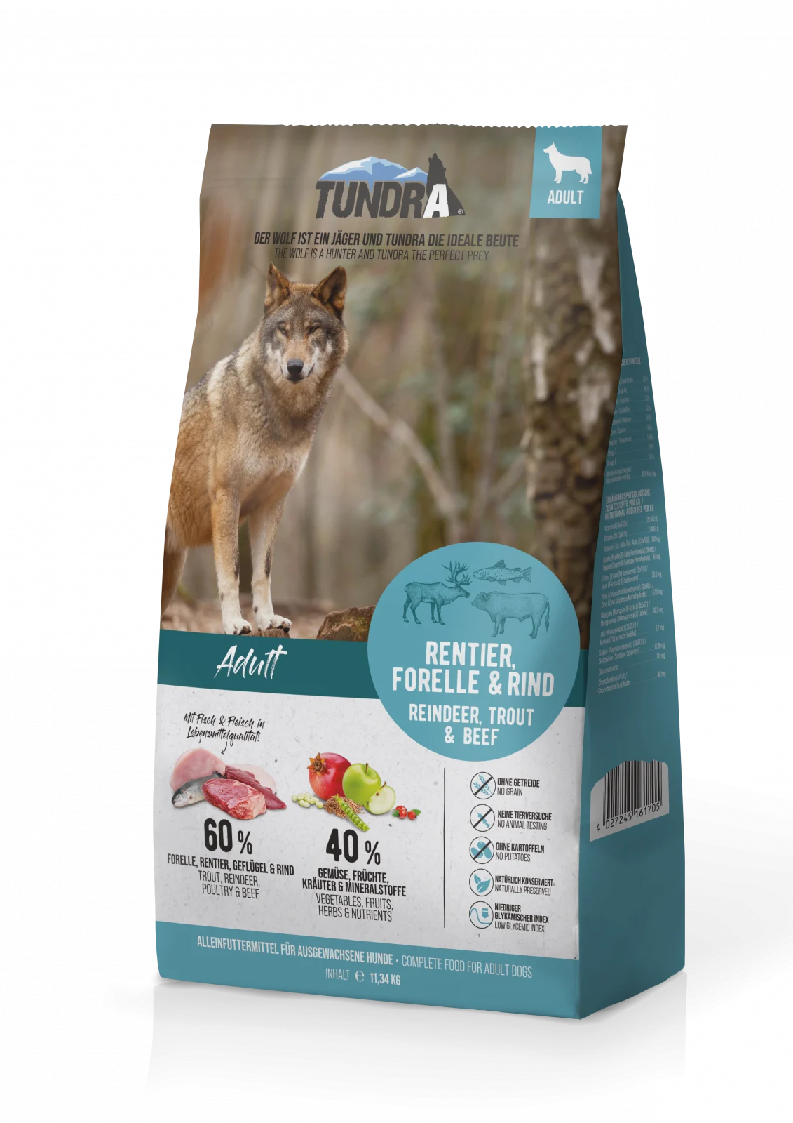 Hrana Ultra Premium , pentru caini adulti de toate rasele ,fara cereale cu 60% carne de ren, pastrav si vita. Tundra Dog  Reindeer , Trout & Beef [0]