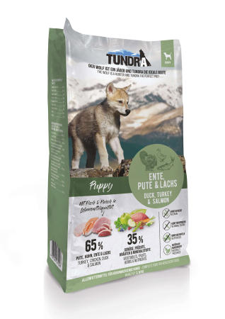 Hrana Uscata - Hrana Ultra Premium ,pentru caini puppy de la 6 saptamani , de toate rasele , fara cereale ,cu 65 % carne de curcan , pui , rata si somon. Tundra Dog Puppy 3.18 kg