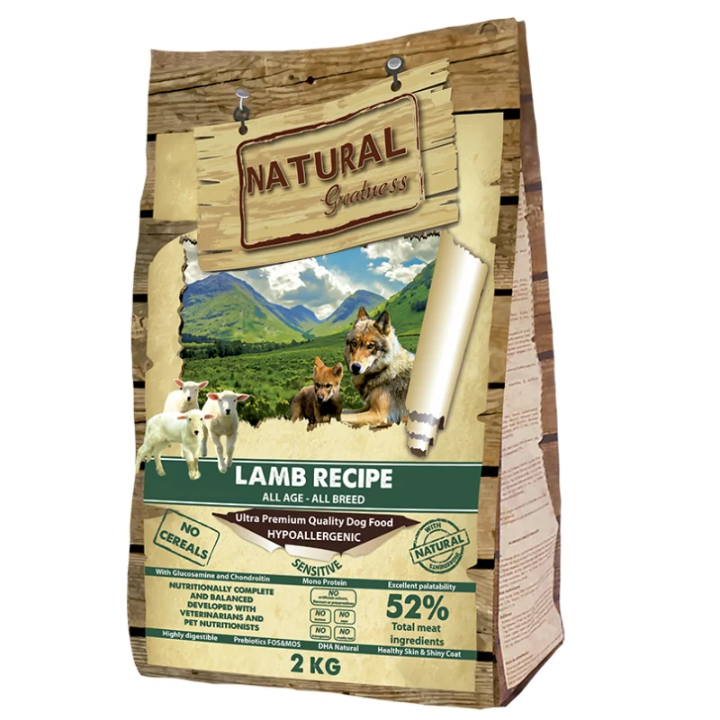 Hrana Ultrapremium,hipoalergenică,fără cereale,cu carne de miel,pentru câini adulți cu digestie sensibilă,căței,femele gestante sau care alăptează,rase medii&mari.Nat. Great Sensitive All Br [0]