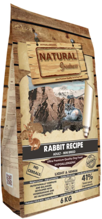 Hrana Uscata - Hrana ultrapremium, monoproteică cu carne de iepure, hipoalergenică, fără cereale, pentru câini adulți, sterilizați, seniori,supraponderali din rasele mini Natural Greatness  Mini Rabbit 6kg