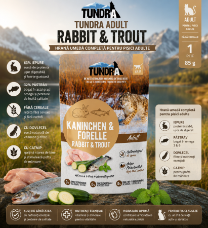 PISICI - Tundra Adult Rabbit & Trout hrană umedă pisici 85 g