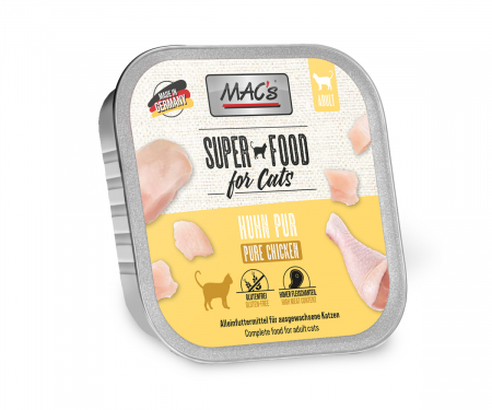 PISICI - Hrana completa ,umeda , fara cereale ,Ultra Premium  , cu o singura sursa de proteina ( Monoproteica ) , pentru pisici , cu 99% carne de Pui proaspat Mac's Cat Pur Chicken 100g