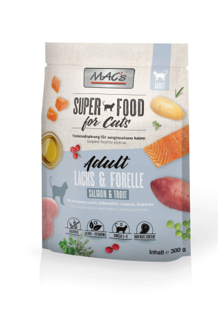 PISICI - Hrana uscata Super Premium pentru pisici adulte cu somon , pastrav si fara cerealen MACs Cat Salmon and Trout 300g