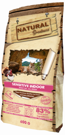 Hrana uscata Ultra Premium si Hipoalegenica pentru pisici sensibile de interior , adulte , sterilizate sau senioare , cu carne de pui, curcan si somon (83 %) Nat Great Cat Sensitive Indoor 600g [2]