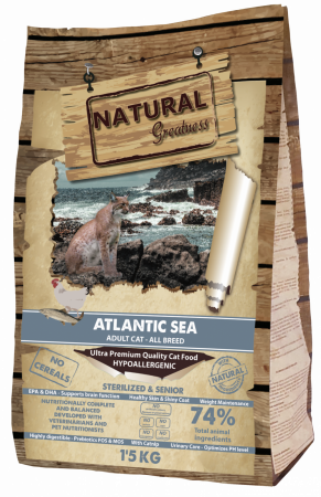 Hrana uscata Ultra Premium si Hipoalergenica pentru pisici adulte, adulte sterilizate și ale pisicilor senioare  , cu carne de somon si pui (74%) ,fara cereale Natural Greatness Cat Atlantic Sea 1.5 k [2]