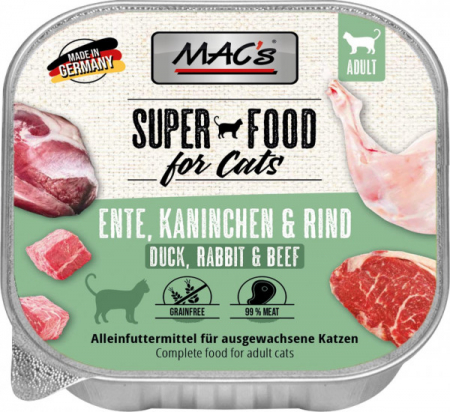 PISICI - Hrana umeda Ultra Premium pentru pisici cu 99% rata , iepure si vita MACs Cat Rață, Iepure și Vită 100g