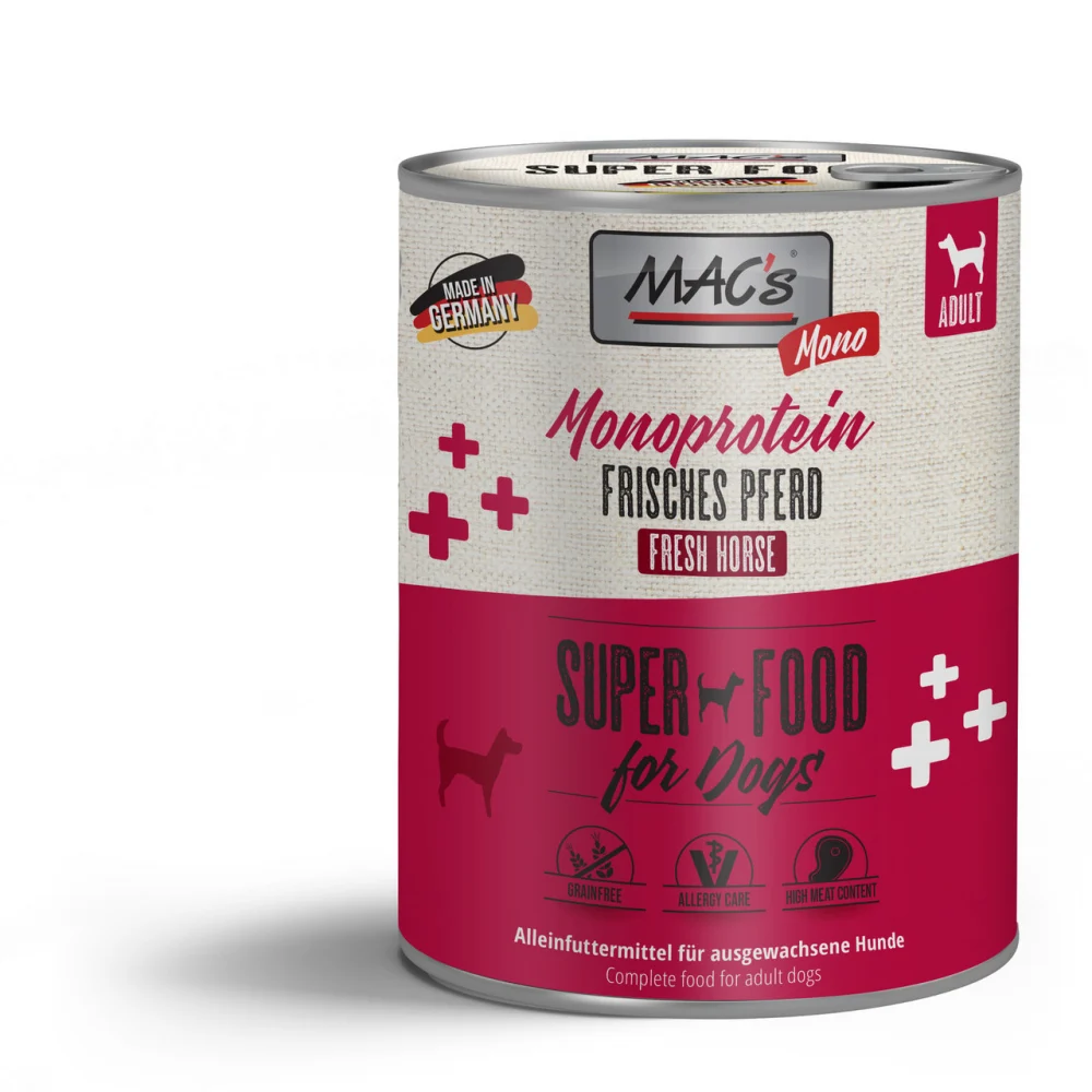 Hrana Umeda - Hrana umeda Ultrapremium pentru caini , cu o singura sursa de proteina ( Monoproteica ) MACs Dog Mono cal proaspat 800g