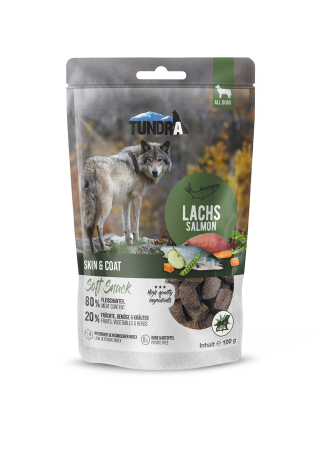 Recompense - Recompense Ultrapremium pentru caini cu rol in sustinerea pielii si blanii ,cu carne de somon proaspata ca sursa unica de proteina animala (Monoproteice) Tundra Dog Snack Somon, Skin & Coat 100 gr