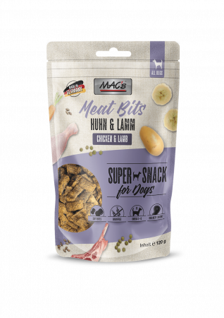 Recompense - Recompense Ultrapremium semiumede pentru caini , din carne de pui si miel (82,5 %) MACs Dog Meat Bits Chicken & Lamb 120g