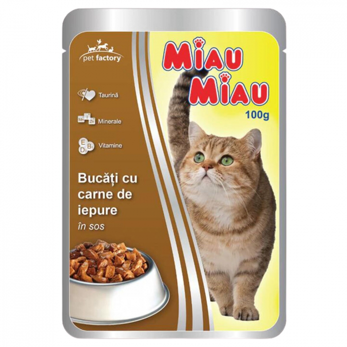 Hrana umeda pentru pisici, Miau Miau, cu iepure in sos, 100 gr [1]