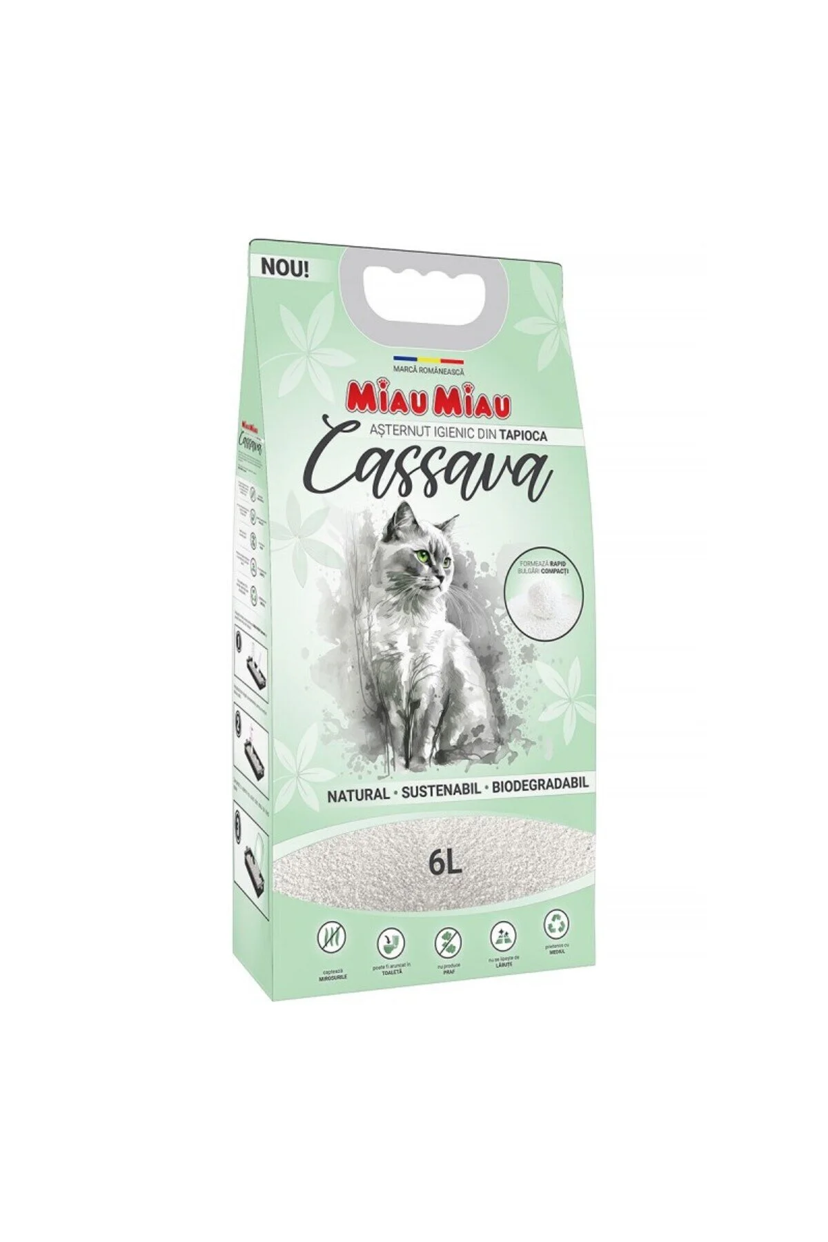 PET - Asternut igienic pentru pisici Miau-Miau, Cassava, 6L