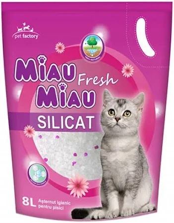 PET - Asternut igienic pentru pisici Miau Miau, Floral, Silicat 8L