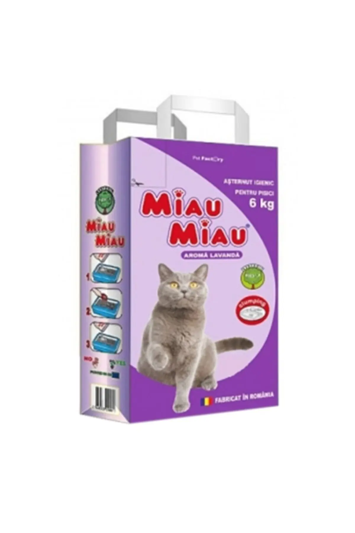 PET - Asternut igienic pentru pisici Miau Miau Lavanda, Bentonita 6Kg