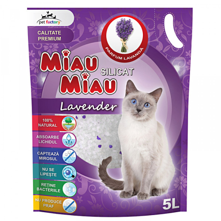 Asternuturi si substraturi animale - Asternut igienic pentru pisici Miau-Miau, Silicat Lavanda, 5L