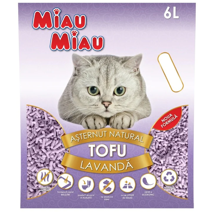 Igiena si ingrijire pisici - Asternut igienic pentru pisici Miau Miau, Tofu Lavanda, 6L
