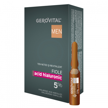Tratamente si seruri pentru ten - Fiole cu acid hialuronic Gerovital Men, concentratie 5%, 10 buc x 2 ml