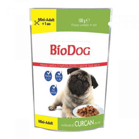 PET - Hrana umeda pentru caini BIODOG, curcan in sos, 100g