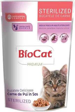 PET - Hrana umeda pentru pisici, BioCat, sterilizata, pui, 100g
