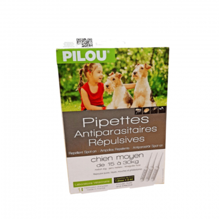 Pipete antiparazitare PILOU caine talie medie, 3 pipete
