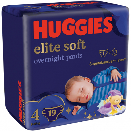 Scutece si accesorii - Scutece chilotel de noapte Huggies Elite Soft Pants Overnight 4, 9-14 kg, 19 buc