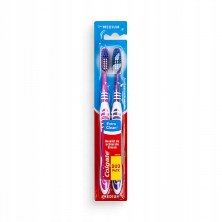 Igiena dentara - Set 2 periute de dinti, Colgate, Cauciuc, Extra Clean, Multicolor