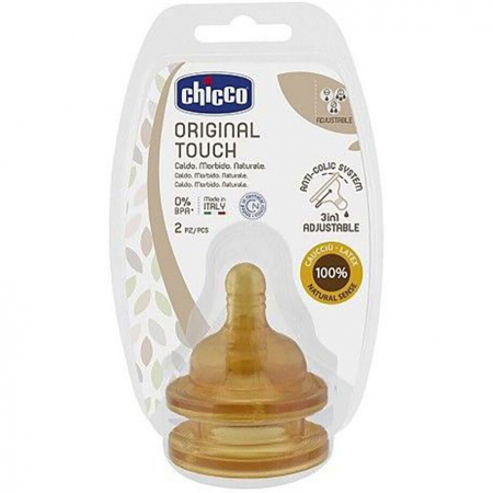 Accesorii mancare bebelusi - Set 2 tetine anticolici din latex Chicco Original Touch, flux ajustabil, de la 2 luni