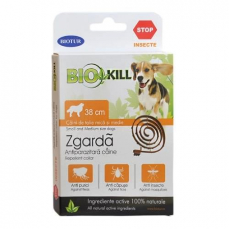 Igiena si ingrijire pisici - Zgarda antiparazitara pentru caini, Biokill, 38 cm