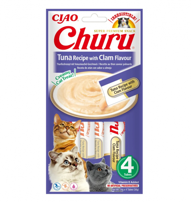 Churu Creamy Piure Recompense pentru Pisici cu Ton și Scoici Vongole - 4 x 14 g [1]