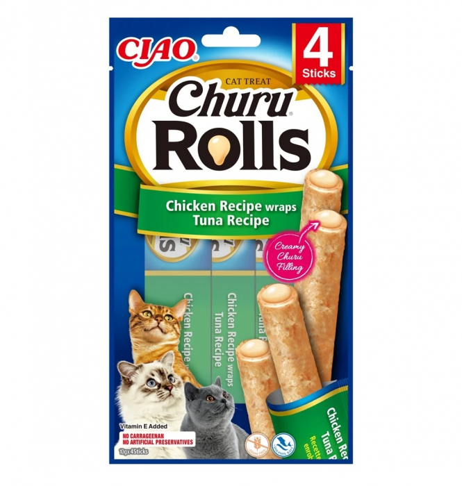 Churu Rolls Recompense pentru Pisici cu Pui și Ton, fără cereale - 4 x 10 g [1]