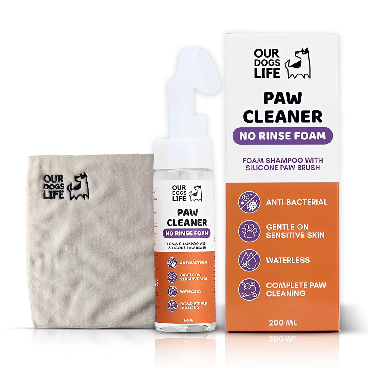 Afecțiuni Dermatologice - Sampon Spumă fără clătire cu perie de silicon pentru curățarea lăbuțelor OurDogsLife - 200 ml