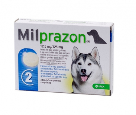Antiparazitare Interne - Milprazon Dog 12.5 mg/125 mg - 2 tablete