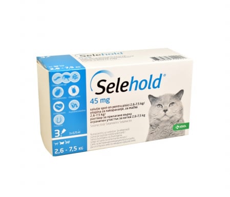 Farmacie Pisici - Selehold 45 mg pentru pisici (2.6-7.5 kg) – Cutie cu 3 Pipete Spot-On
