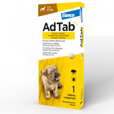 Câini - AdTab Dog 56.25 mg (1.3 - 2.5 kg) - o tabletă