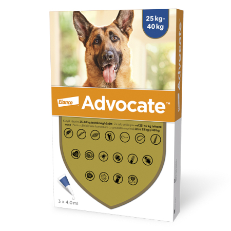 Câini - Advocate Dog (25-40 kg) – 3 pipete Spot-on