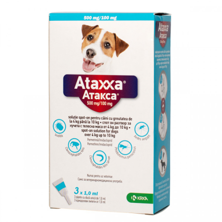 Câini - ATAXXA 500 mg-100 mg(4-10 kg) – Cutie cu 3 Pipete Spot-On
