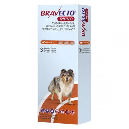 Antiparazitare Interne - Bravecto TriUNO 100 mg (5 kg - 10 kg) – 3 tablete