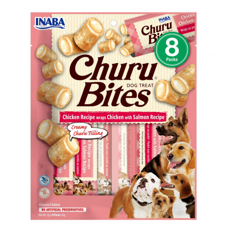 Câini - Churu Bites Recompense pentru Câini cu Pui și Somon, fără cereale - 8 x 12 g