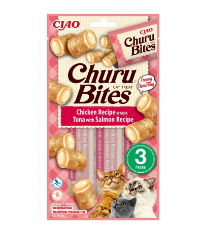 Recompense Pisici - Churu Bites Recompense pentru Pisici cu Pui, Ton și Somon fără cereale - 3 x 10 g