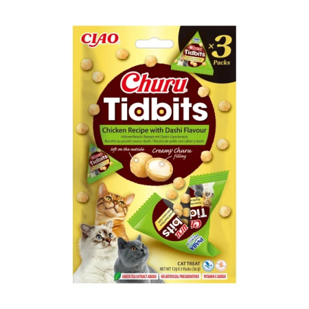 Hrană / Diete Pisici - Churu Cat Tidbits Chicken & Dashi - 3 x 12 g