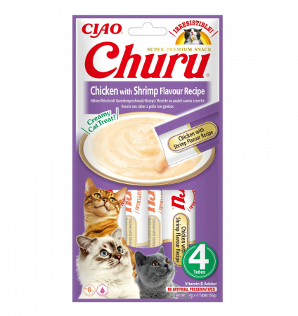 Recompense Pisici - Churu Creamy Piure Recompense pentru Pisici cu Pui și Creveți - 4 x 14 g