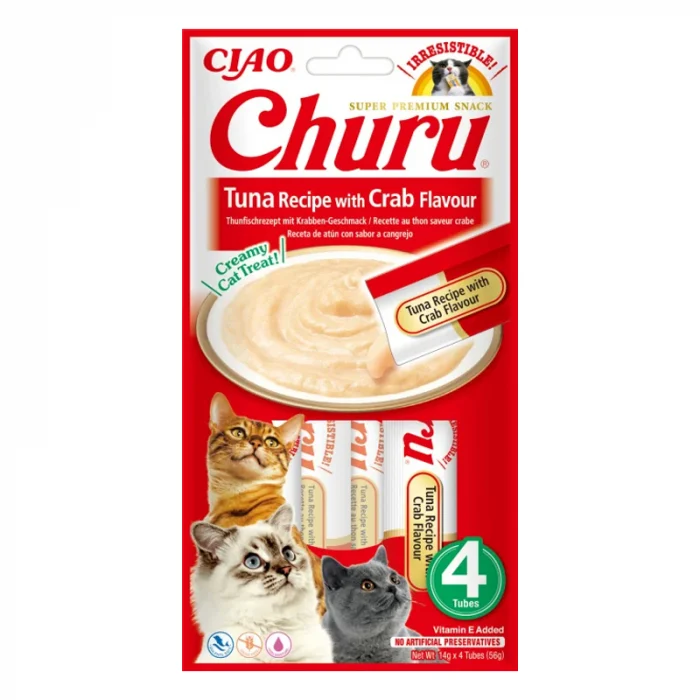 Pisici - 
Churu Creamy Piure Recompense pentru Pisici cu Ton și Crab - 4 x 14 g