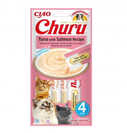 Pisici - 
Churu Creamy Piure Recompense pentru Pisici cu Ton și Somon - 4 x 14 g