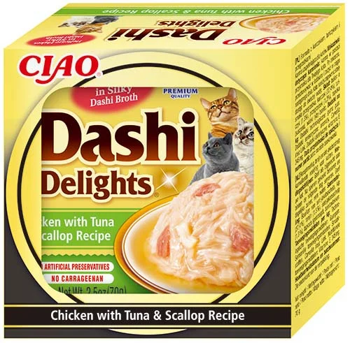Churu Dashi Delights Hrană Umedă pentru Pisici cu Pui, Ton și Scoici – Conservă 70 g [1]